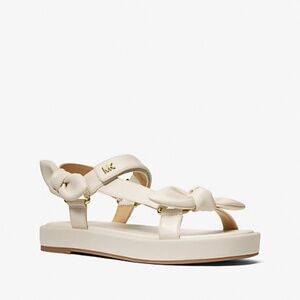 MICHAEL Michael Kors Womens Phoebe Ivory Faux Leather Flat Sandals Shoes